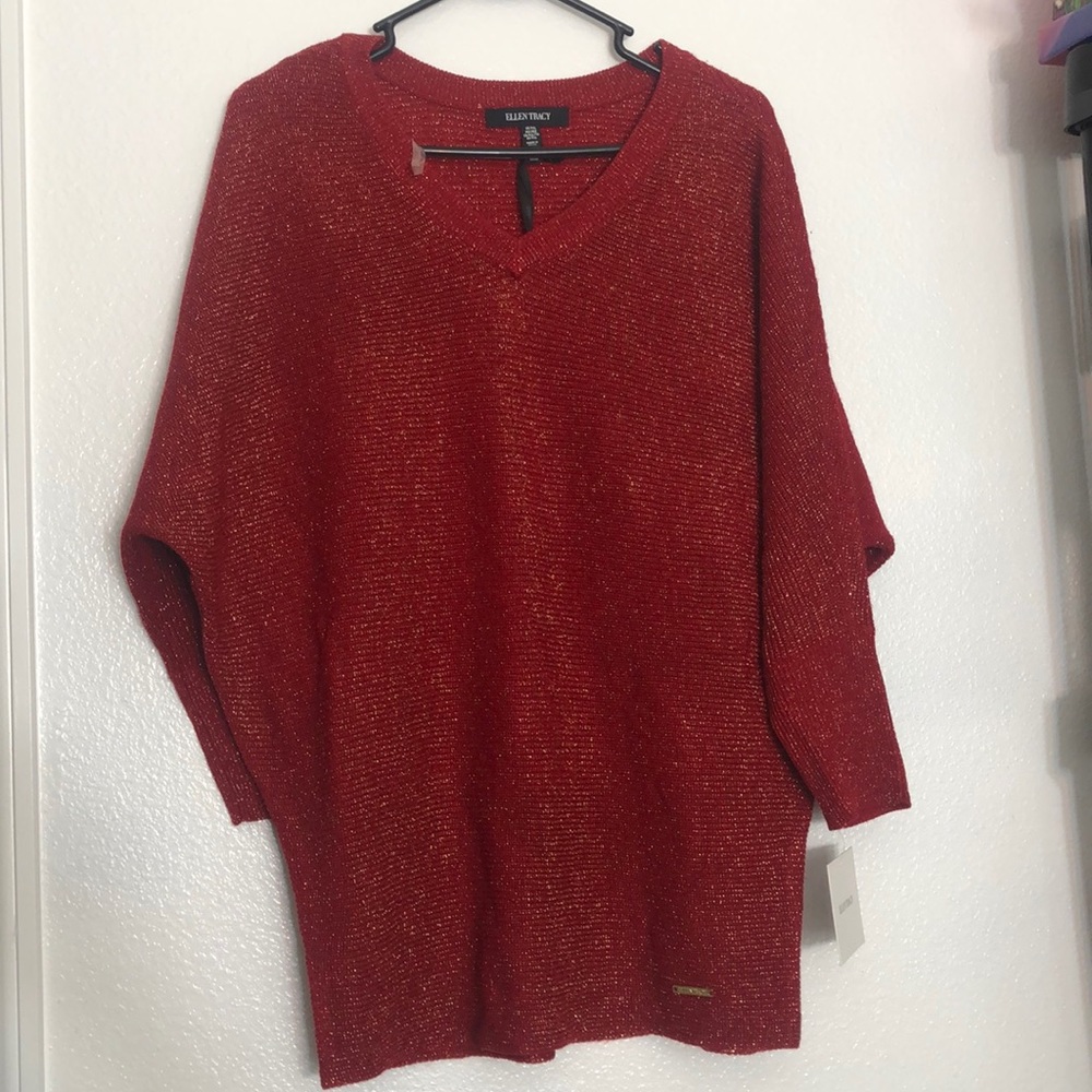 Ellen Tracy Red Gold Lurex Women PXL Sweater